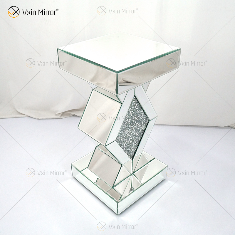 Barato Nuevo diseño Vxin WXF-115-1 Decoración para el hogar Mesa auxiliar de diamantes triturados Mesa auxiliar de muebles de espejo de plata
