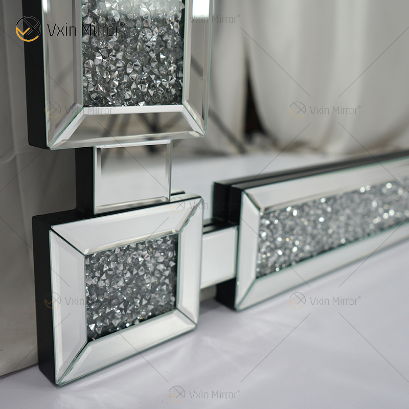 Rectángulo Nuevo diseño Vxin WXM-1149 Decoración de pared Plata Diamante triturado Espejo colgante de pared Espejo de pared