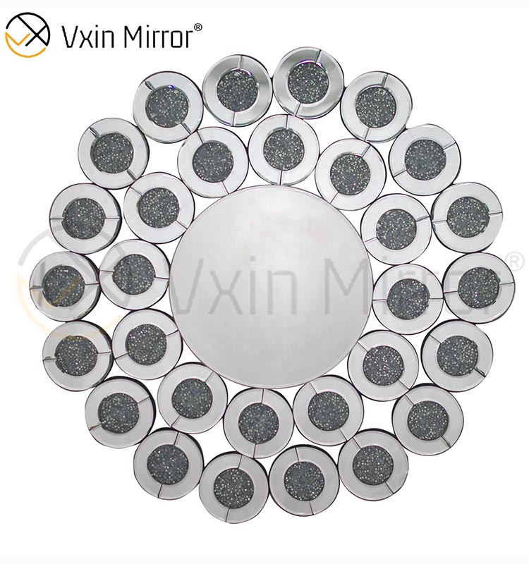 Decoración de pared Plata WXM-1014 Espejo colgante de pared de vidrio de diamante triturado
