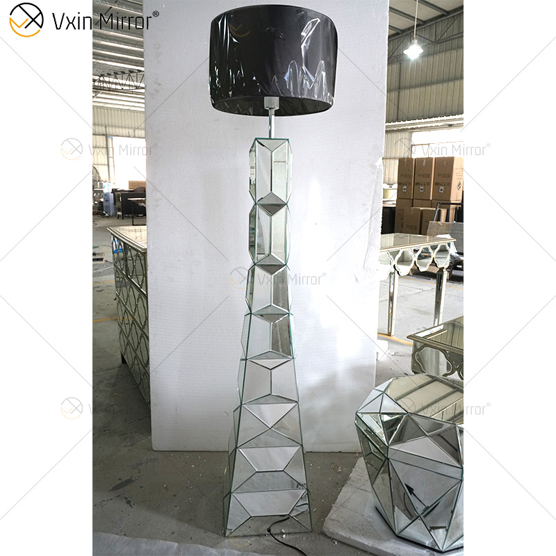 Marco negro WXFL-056 Sala de estar Elegante Plata Moderna Cristal 3D Espejo Lámpara de pie Lámpara de espejo