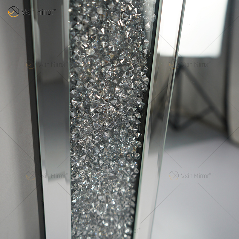 Venta caliente 168cm WXM-1082 Decoración de pared Espejo rectangular de diamante triturado plateado