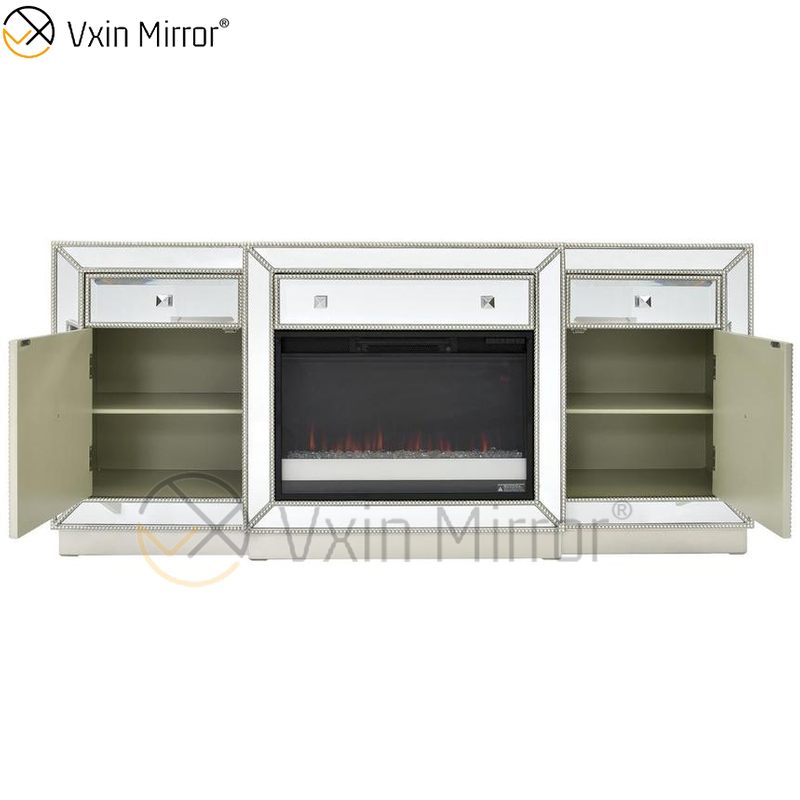 Muebles de espejo Vxin, soportes de TV para chimenea con espejo de champán y diamante triturado, soportes de armario con inserto de cristal