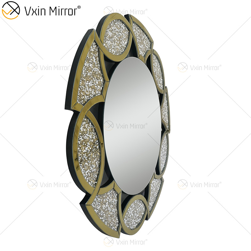 Suministro de fábrica de oro Decoración para el hogar Redondo 3 colores Diamante Crush Espejo Etiqueta de la pared