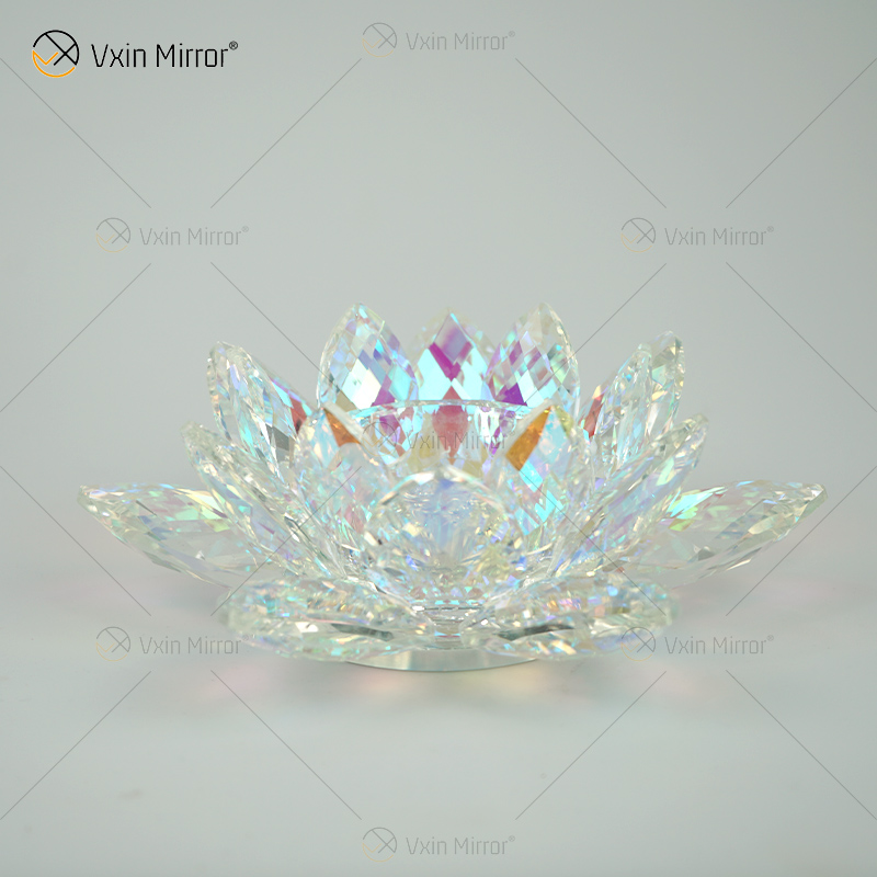 Fuente de fábrica Vxin Mirror Flower VX-07 Candelabro de plata Lotus Crystal Candle Holder