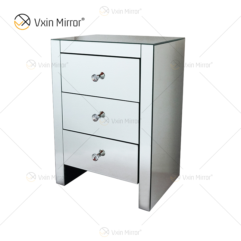 Venta caliente Elegante Vxin WXF-031-1 Mesita de noche con 3 cajones Mesita de noche con espejo plateado Mesita de noche con espejo