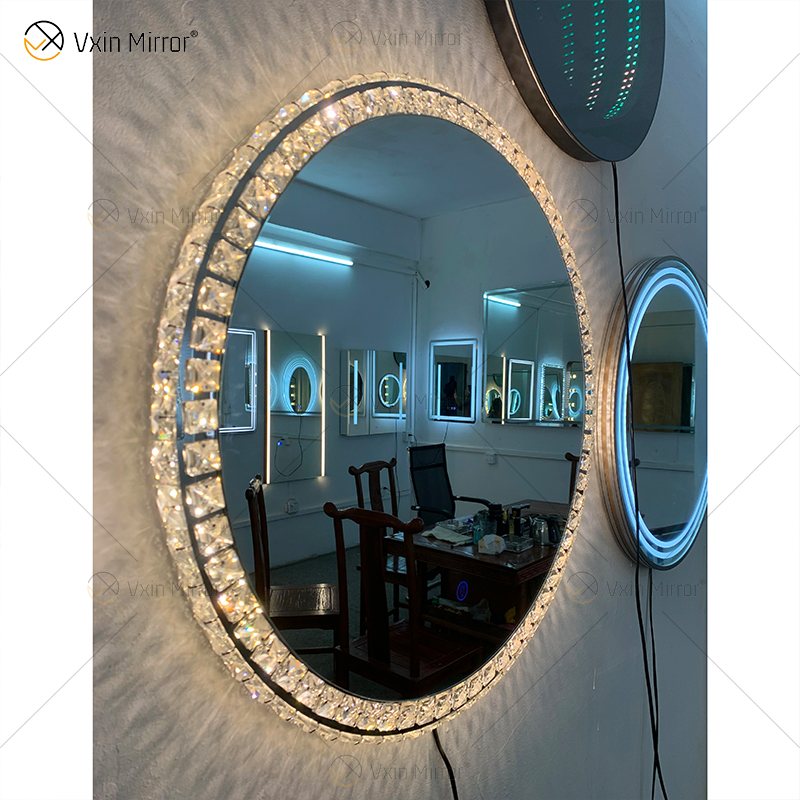 WXDL-115 LED 3 colores luz marco de cristal plateado fuente de alimentación impermeable 4mm espejo de protección ambiental sin cobre