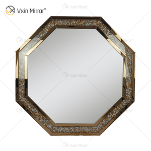 Espejo plateado octogonal de diamante aplastado de cristal para decoración de pared marco colgante de pared menos espejo decoración de diamantes WXM-1780