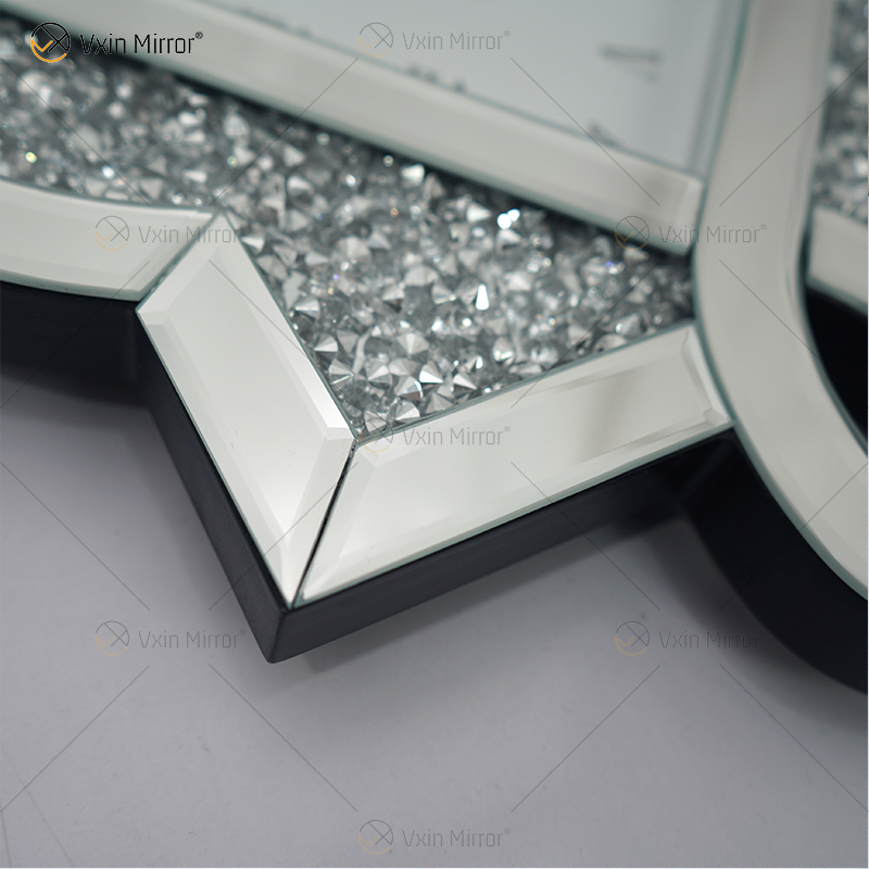 Paquete de prueba Nuevo diseño WXC-083 Reloj de pared con espejo 3D de diamante triturado plateado moderno