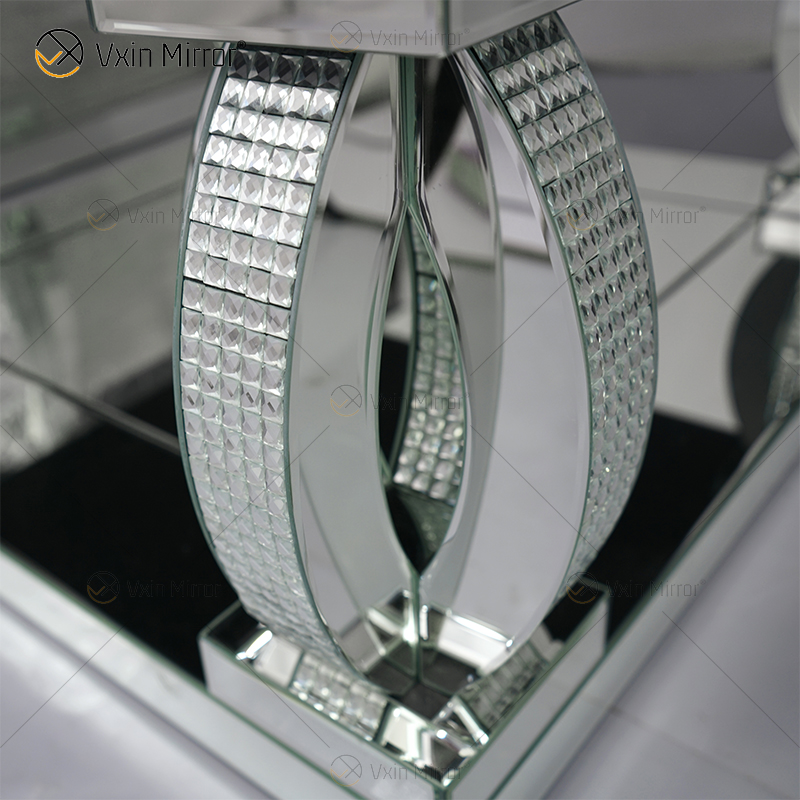 Mesa auxiliar personalizada WXF-1104 Mesa de centro con espejo de plata hecha en casa con cristal