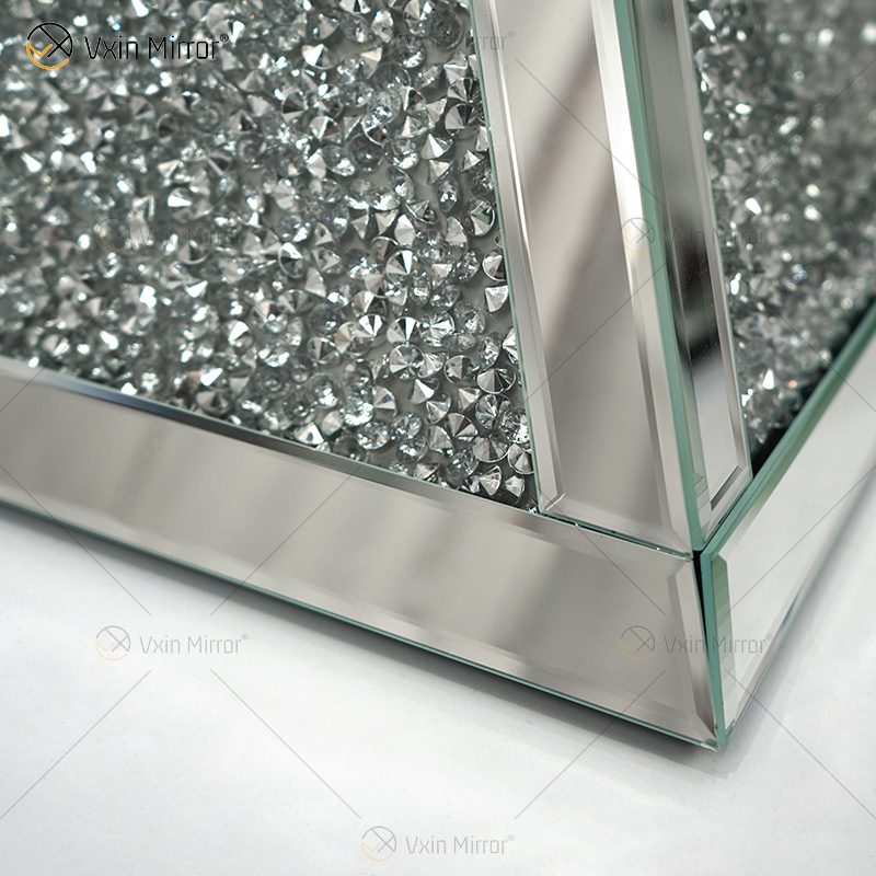 Vxin WXF-151 Espejo superior cuadrado Decoración Espejo de diamante Mesa lateral Mesa con espejo de vidrio