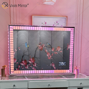 Vanity Hollywood LED con Bluetooth WXDL-1208 Mesa de cristal Espejo de maquillaje de estilo decorativo ovalado con juegos de dormitorio con luz LED