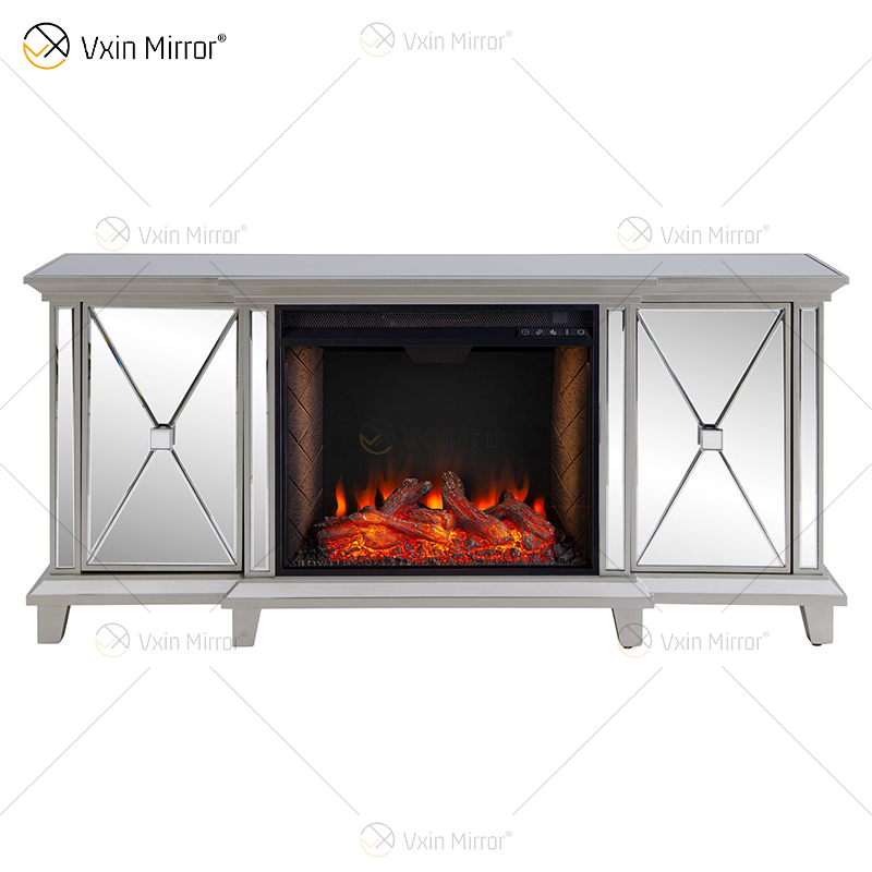 Muebles de Berlín adornados WXF-415 champán plata espejo chimenea soportes de TV gabinete con inserto de viento caliente 2 tipos