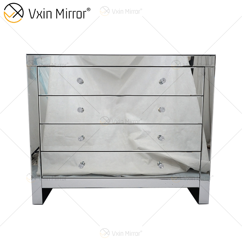 Glass Decor WXF-243 Armario moderno plateado con espejo y cajones múltiples