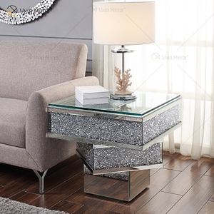 Vxin WXF-158-1 Mesa auxiliar de vidrio templado con espejo plateado y mesa auxiliar de diamante triturado 3D