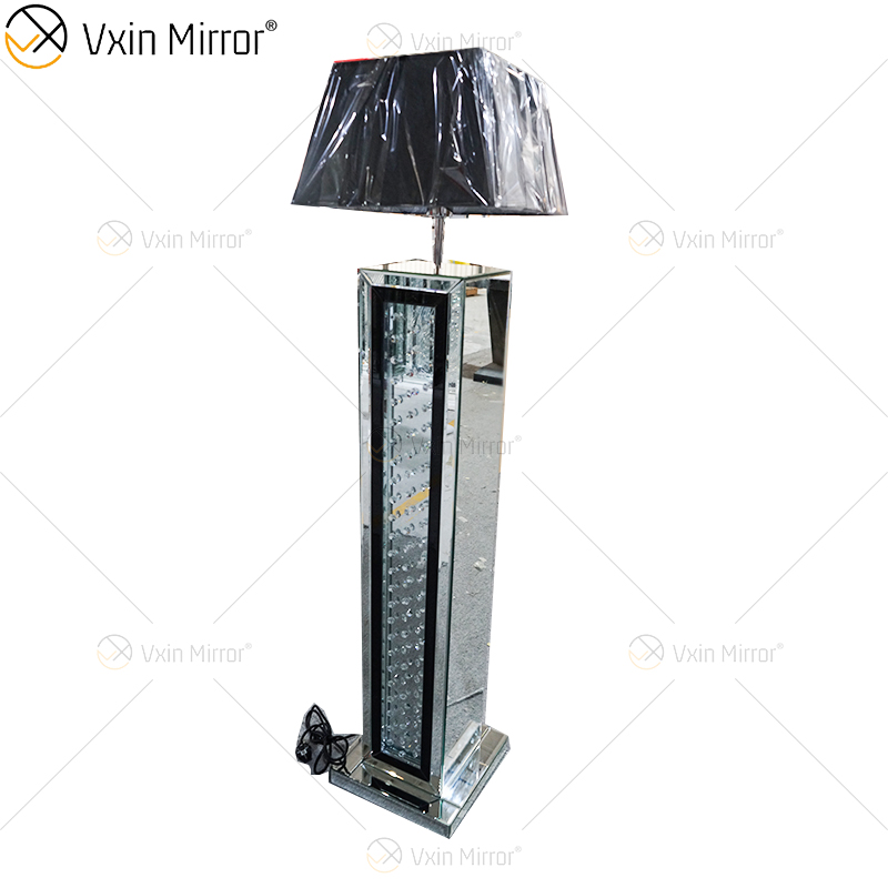 Marco negro WXFL-056 Sala de estar Elegante Plata Moderna Cristal 3D Espejo Lámpara de pie Lámpara de espejo