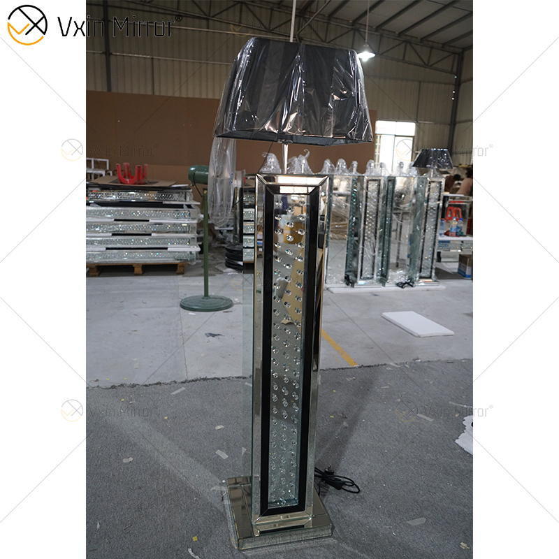 Marco negro WXFL-056 Sala de estar Elegante Plata Moderna Cristal 3D Espejo Lámpara de pie Lámpara de espejo