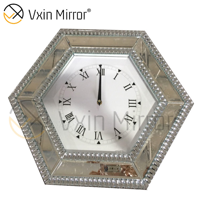 Paquete anti caída Vxin WXMC-008 Reloj de pared con espejo de cristal plateado moderno