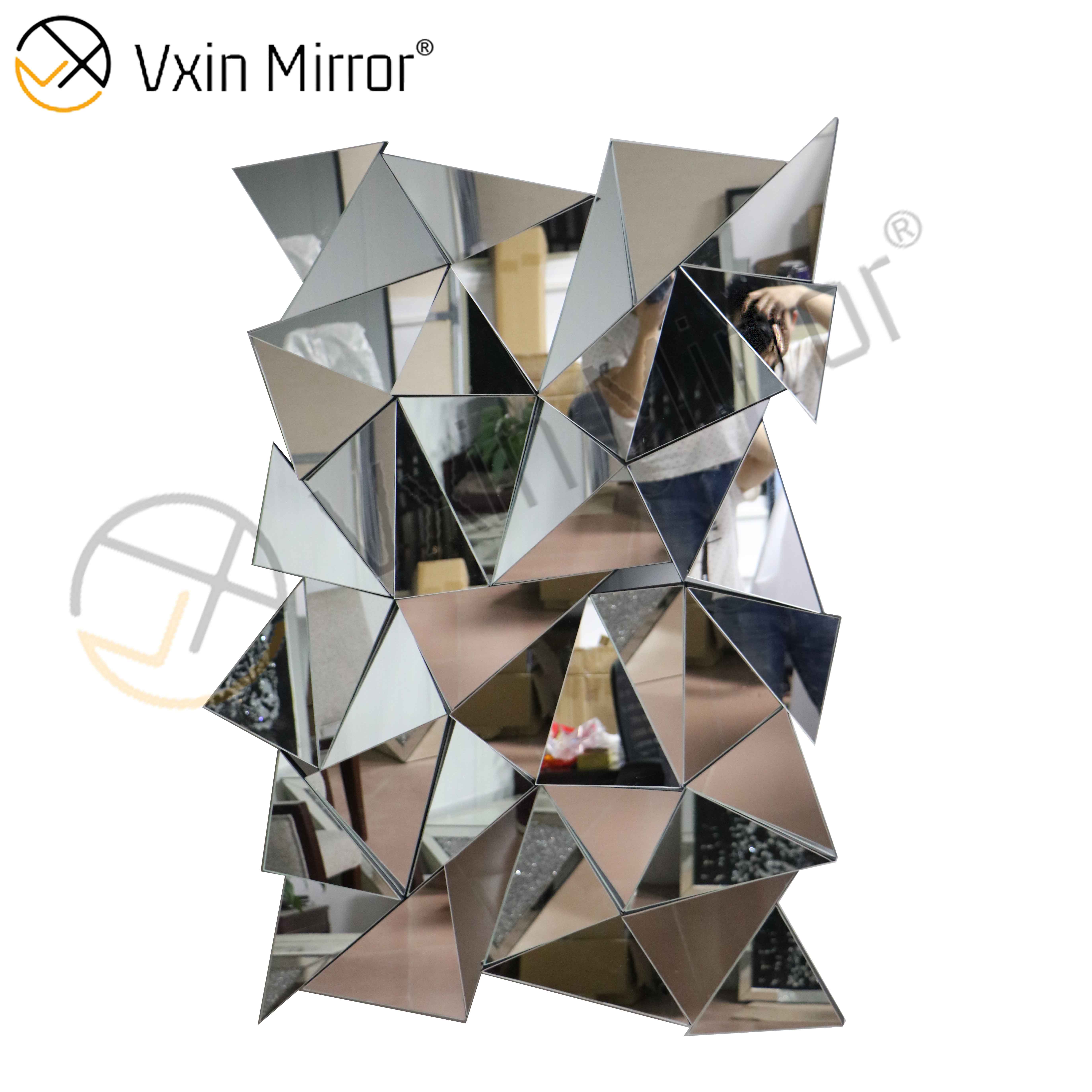 Suministro de fábrica Decoración de pared 3D Espejo colgante de pared de vidrio estereoscópico plateado WXM-2477