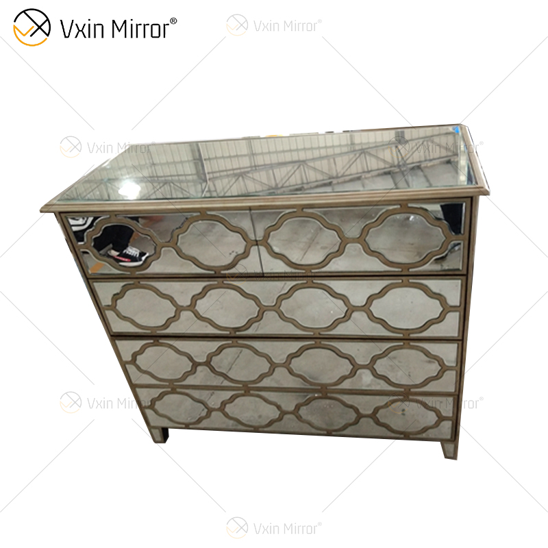 Moderna y contemporánea Elkton 3 - Cajonera decorativa con espejo Mesita de noche con 4 cajones Mesa de noche con espejo WXF-672