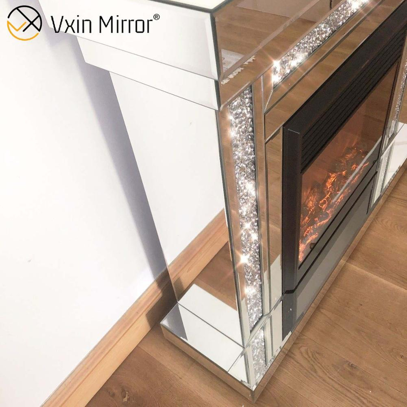 WXWF-1092 moderno para decoración del hogar, chimenea con espejo de diamante triturado de cristal de lujo con calentador en muebles de sala de estar