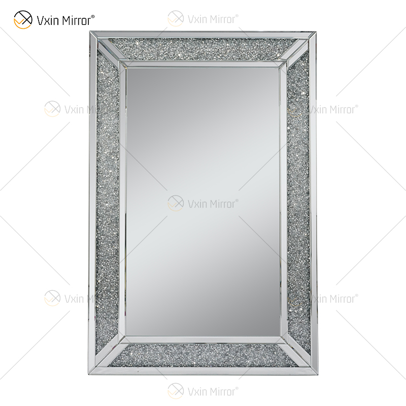 Rectángulo caliente diseño Vxin WXM-1761 decoración de pared plata triturado espejo colgante de pared de diamante