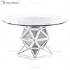 2020 Nuevo diseño WXF-160 Mesa de comedor plateada redonda de diamante triturado con tablero de vidrio templado