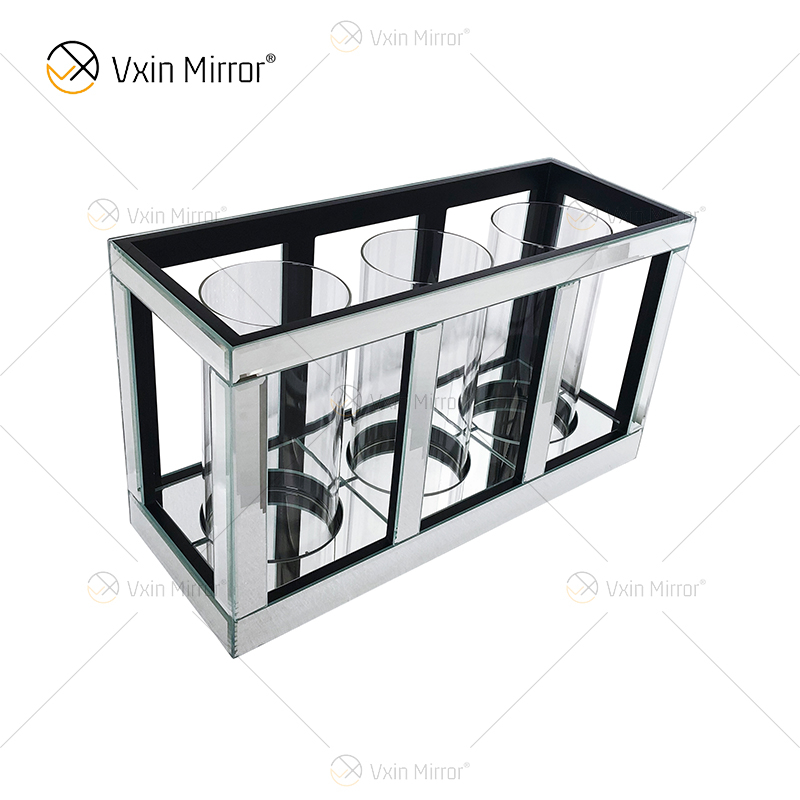 Meetart Crystal Clear Silver Mirror Glass Portavelas con 3 velas Tubo de luz Elegante Ideal para la decoración del hogar WXCH-65
