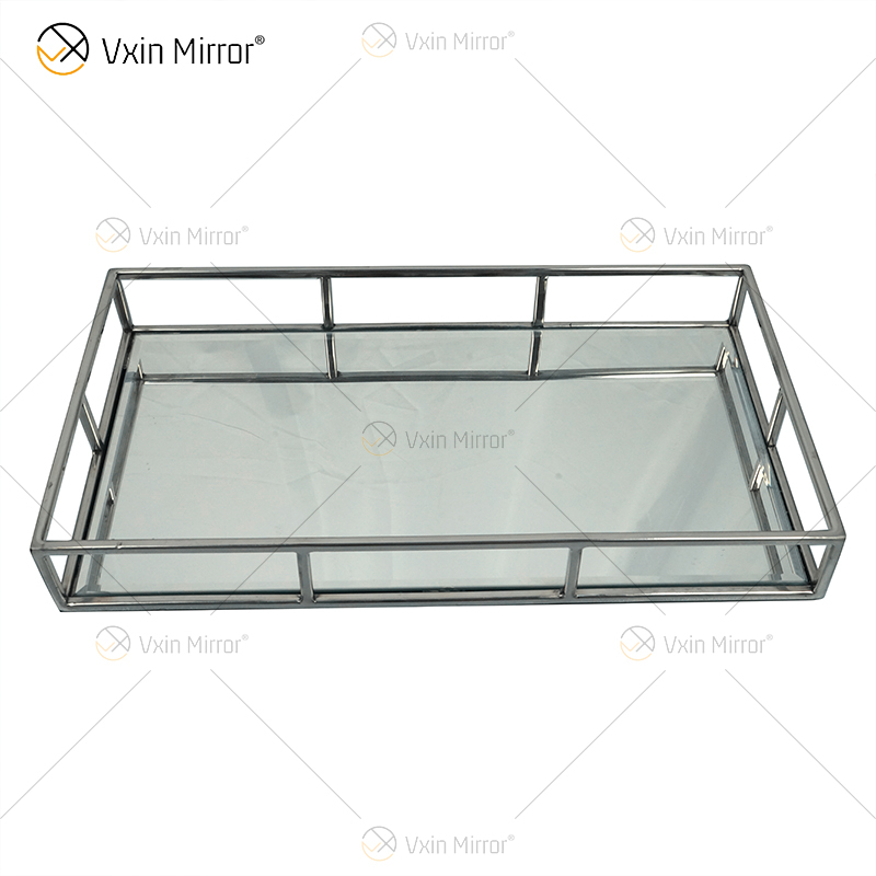 Venta caliente Vxin Espejo WXT-005 Decoración moderna Marco de acero inoxidable plateado Bandeja con espejo 2 Tamaño