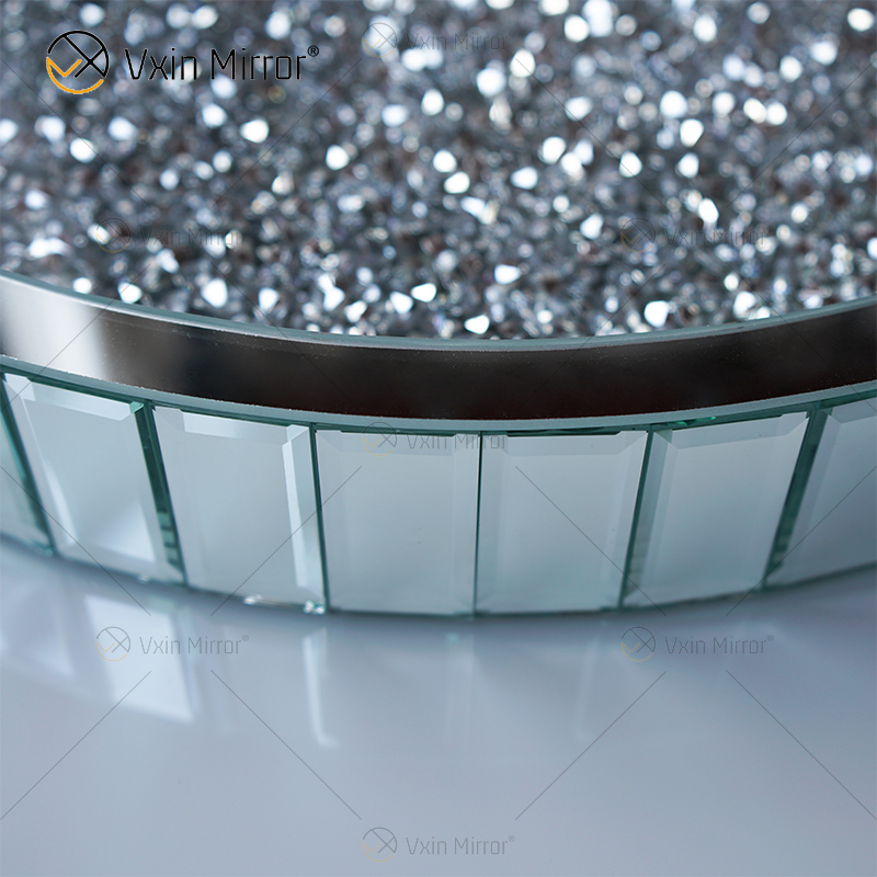 Gran oferta WXMT-015 bandeja redonda con espejo de diamante triturado de plata de decoración moderna