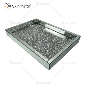 Suministro de fábrica WXMT-016 Bandeja rectangular con espejo de diamante triturado de plata con decoración moderna