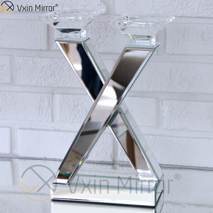 Venta caliente Vxin Mirror WXCH-63 Crystal X Shape Mirrored Candle Holder