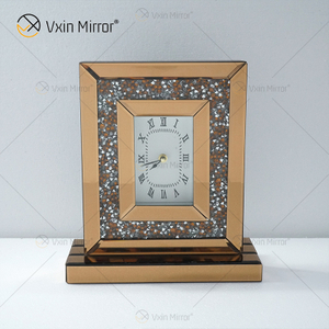 Reloj de mesa rectangular con espejo de lujo marrón cristalino WXMC-077 de nuevo diseño