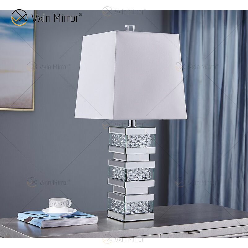Suministro de fábrica WXTL-097 Lámpara de mesa de espejo LED de cristal plateado moderno para luz cálida