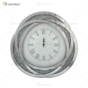 Paquete de prueba WXC-080 Reloj de pared con espejo 3D de diamantes triturados de plata moderna