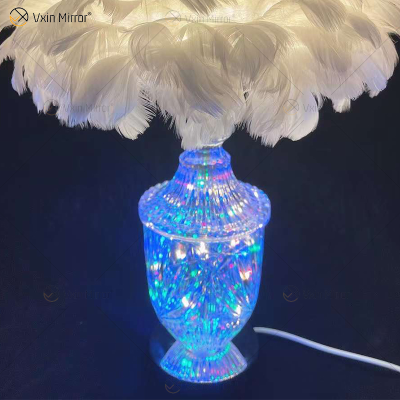 Lámpara de mesa de cristal de plumas preciosas de suministro de fábrica con LED para dormitorio