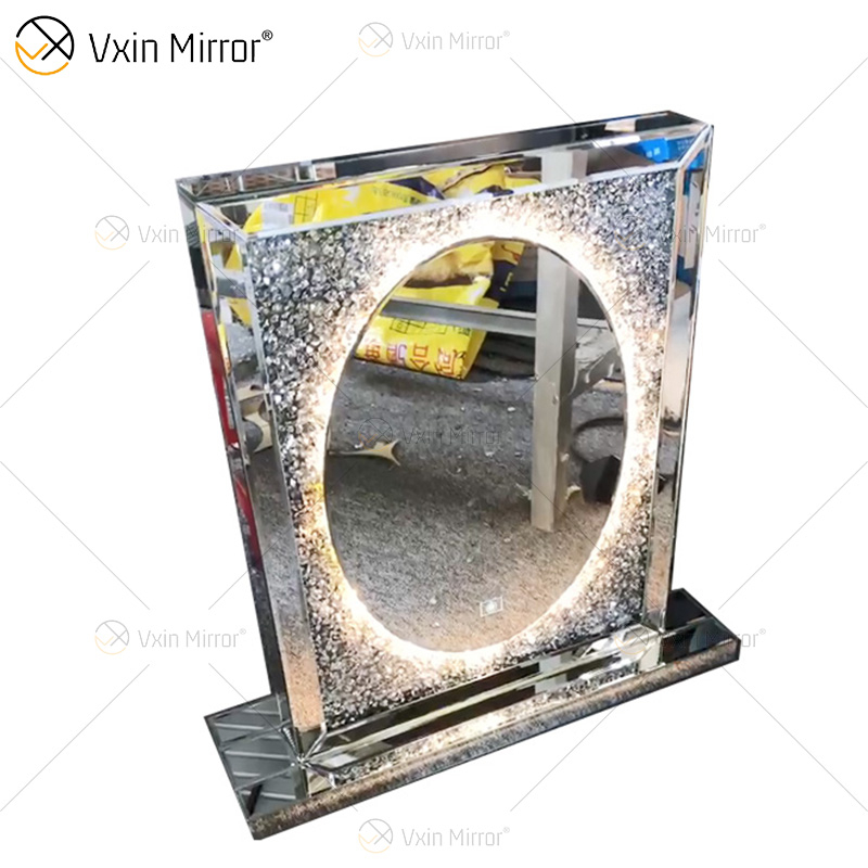 Producto profesional, espejo Vxin de alta calidad, WXM-2596, luz LED de 3 colores, diamante, espejo de maquillaje elegante y sencillo, pantalla táctil