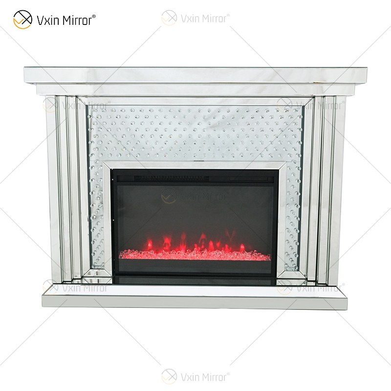 Venta caliente WXWF-1097 Sparkle Electric LED Cristal triturado con inserto de cristal Espejo Chimenea