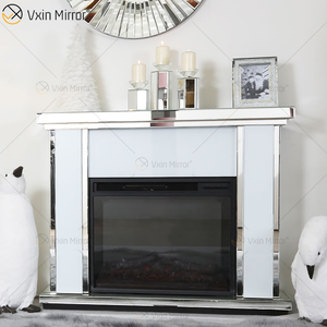 Chimenea de espejo de cristal blanco de cristal de diamante triturado para interiores de lujo en muebles de sala de estar WXWF-1108