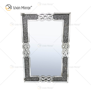 Rectángulo VXin WXM-1760 Decoración de pared Plata Diamante triturado Espejo para colgar en la pared