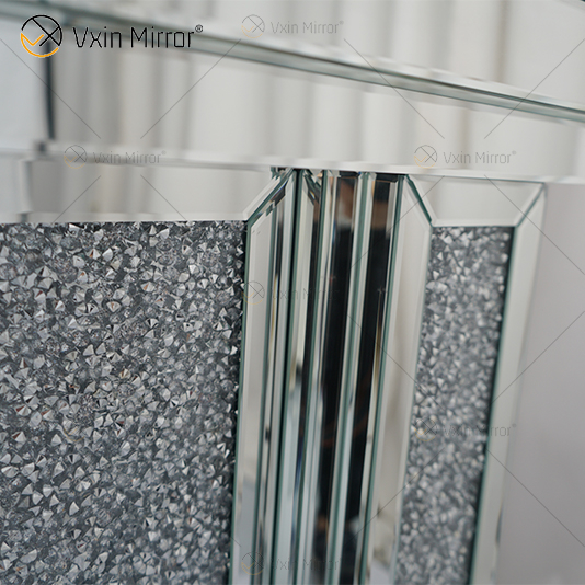 Gran oferta, WXWF-1108, espejo de cristal de diamante triturado plateado, repisa para chimenea, decoración del hogar con insertos de fuego eléctrico, chimenea de espejo