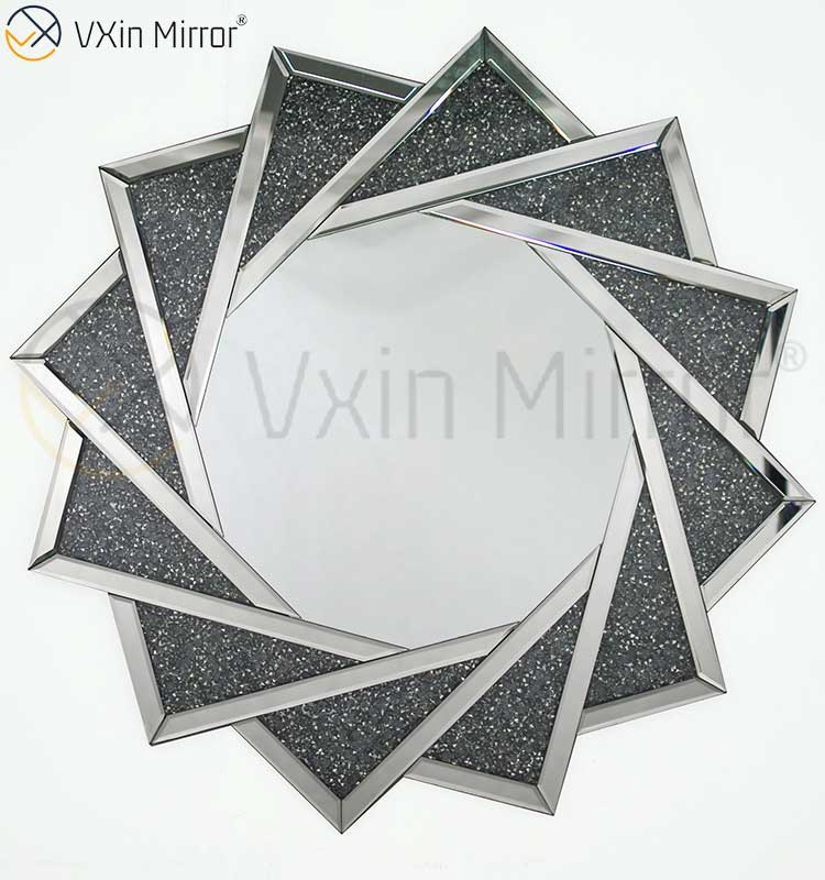 Venta caliente VXin WXM-1779 Espejo colgante de pared de diamante triturado de plata de cristal moderno