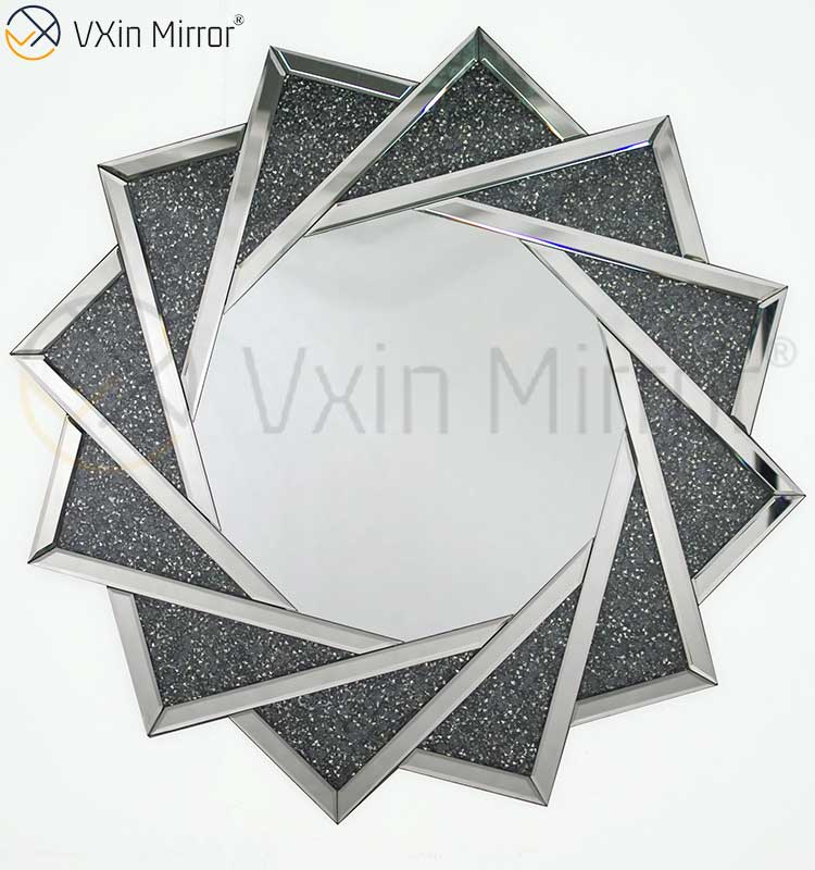 Venta caliente VXin WXM-1779 Espejo colgante de pared de diamante triturado de plata de cristal moderno