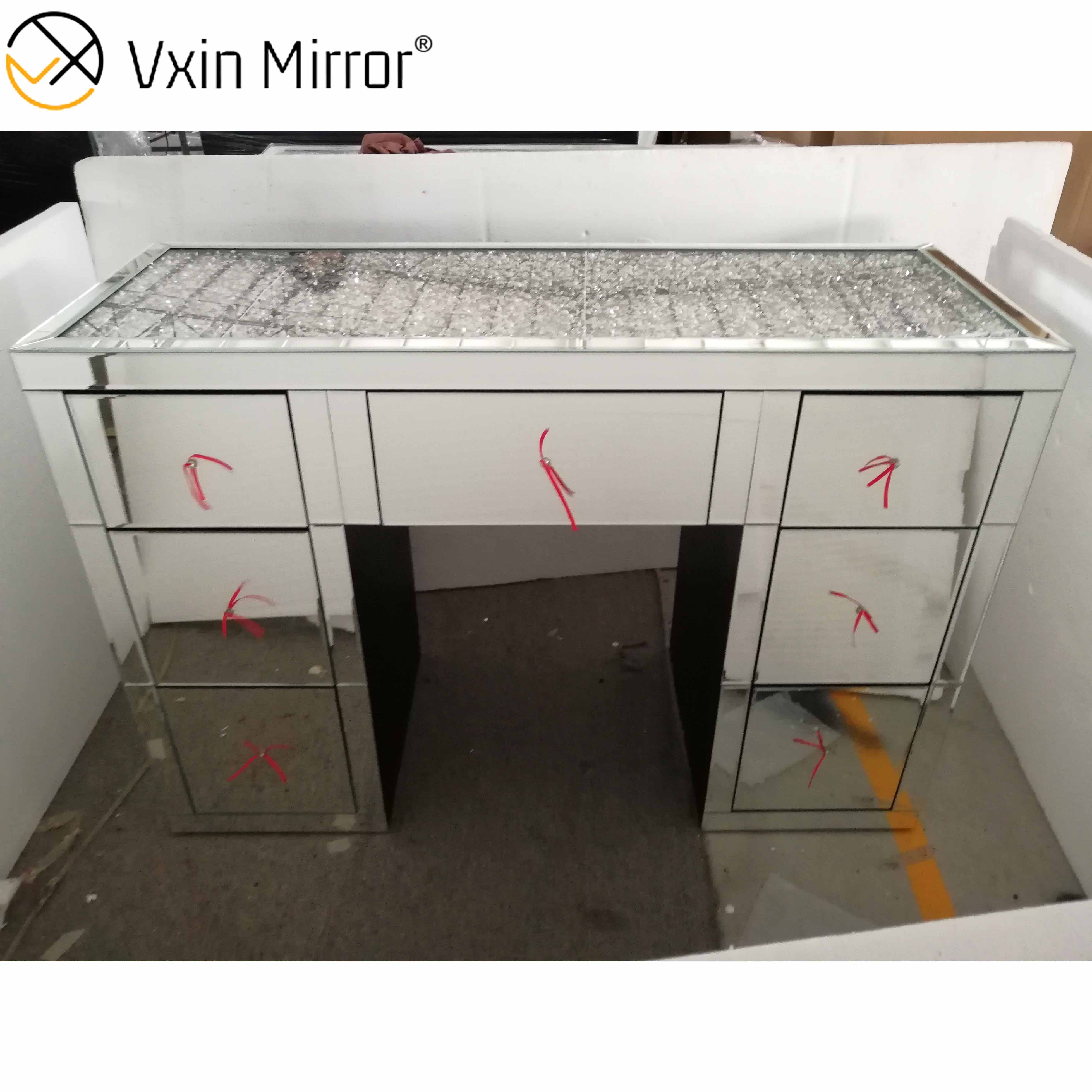 Venta caliente WXF-118 Pecho de cajones de esquina con espejo de diamante triturado