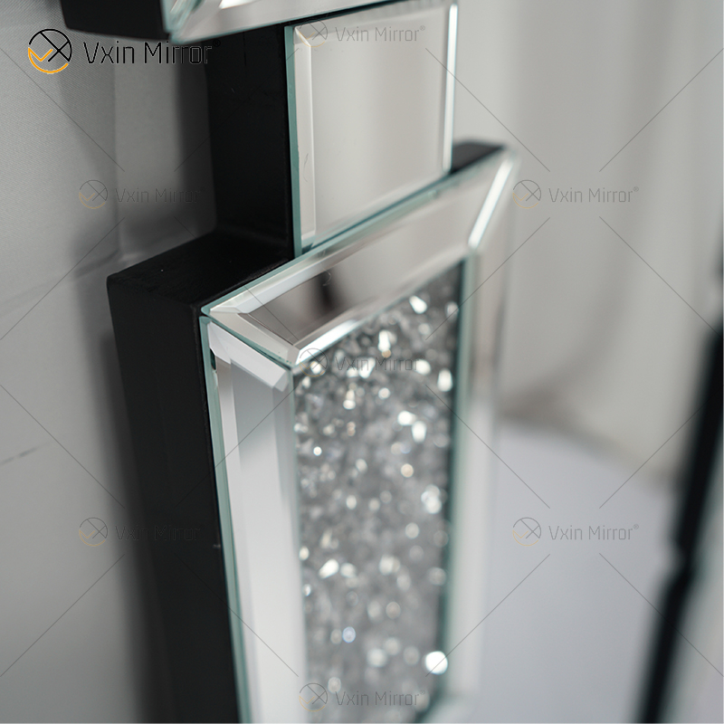 Rectángulo Nuevo diseño Vxin WXM-1149 Decoración de pared Plata Diamante triturado Espejo colgante de pared Espejo de pared