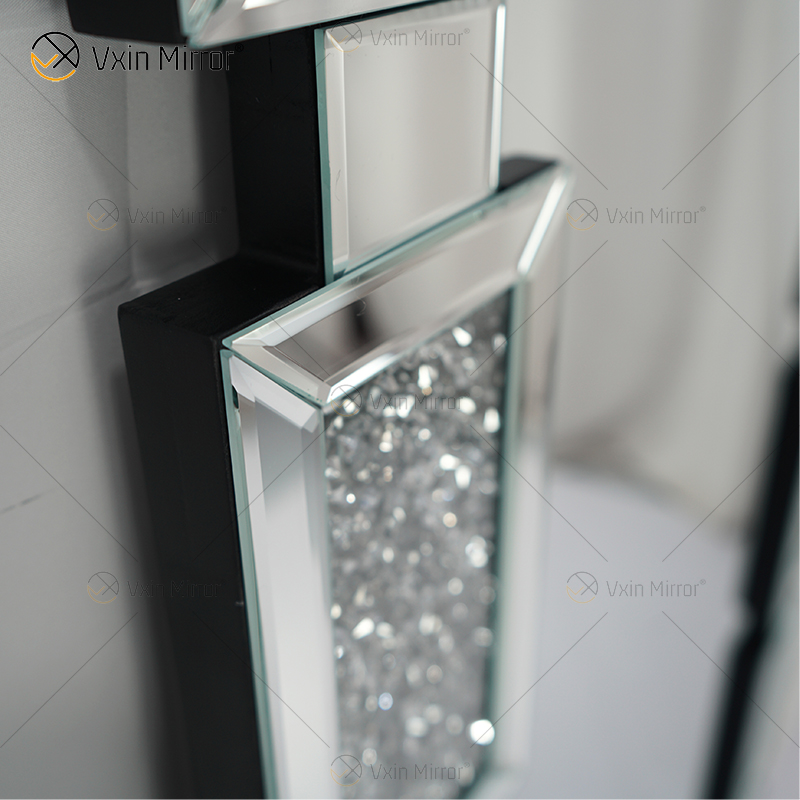 Rectángulo Nuevo diseño Vxin WXM-1149 Decoración de pared Plata Diamante triturado Espejo colgante de pared Espejo de pared