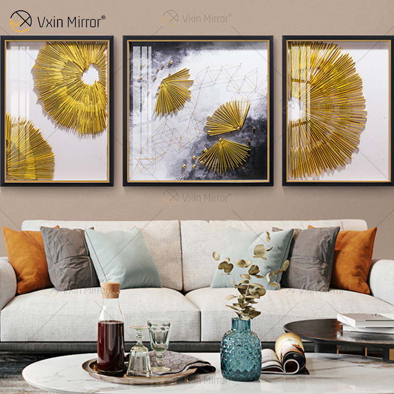 El más nuevo WXPA-19 Arte de la pared de metal Decoración Piezas de decoración del hogar Sala de estar de lujo Enmarcado 3d abstracto para el hogar Conjunto para la venta