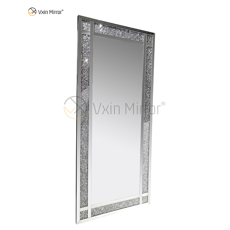Venta caliente 168cm WXM-1082 Decoración de pared Espejo rectangular de diamante triturado plateado