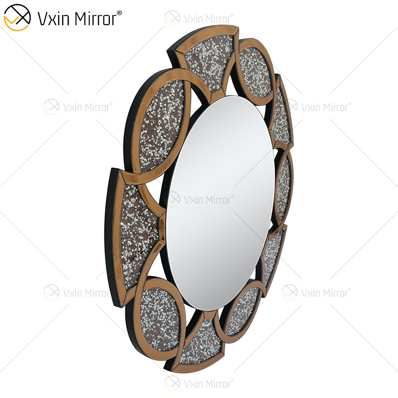 Suministro de fábrica de oro Decoración para el hogar Redondo 3 colores Diamante Crush Espejo Etiqueta de la pared