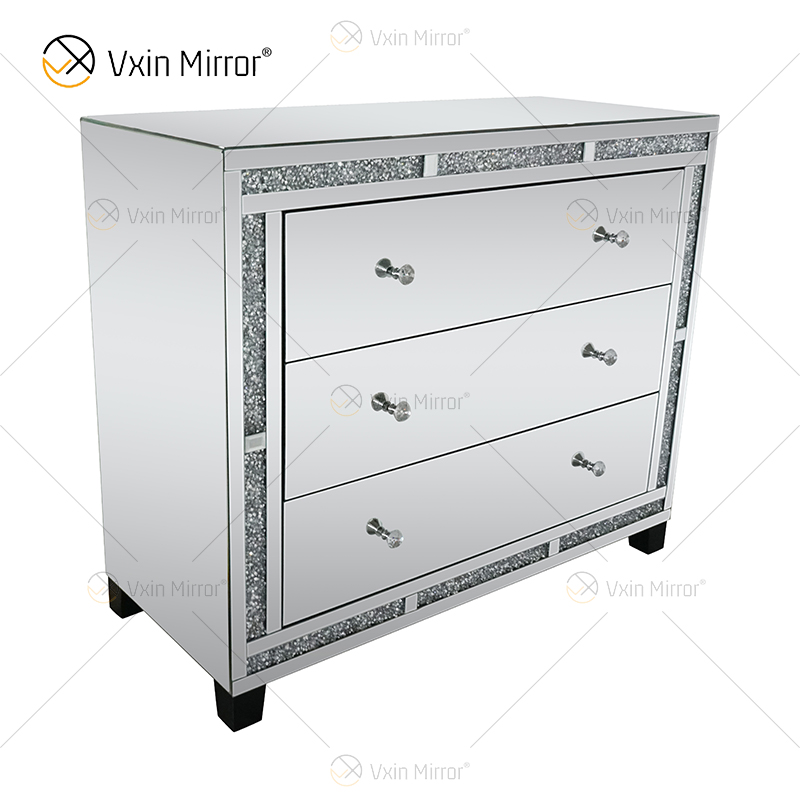 Home Decor WXF-856 Gabinete de armario con espejo de diamante triturado plateado con cajones Muti