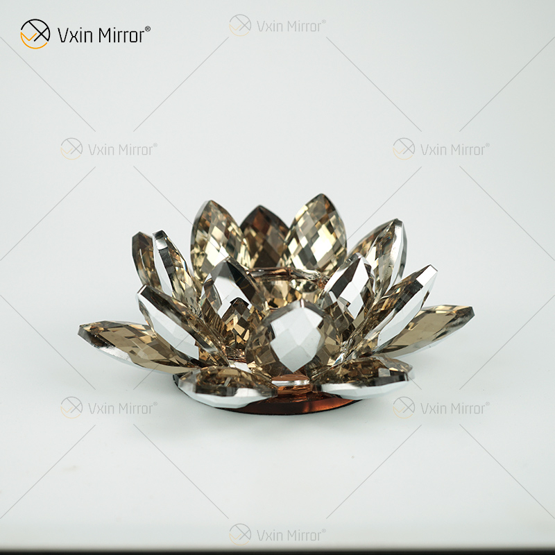 Fuente de fábrica Vxin Mirror Flower VX-07 Candelabro de plata Lotus Crystal Candle Holder